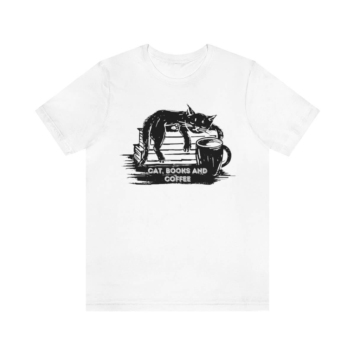 fajance Vend om loop Cat Books and Coffee T-Shirt | Sketchbuys